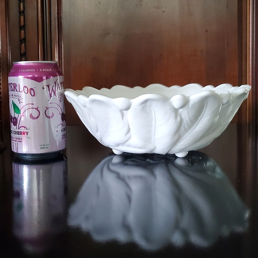 1960s 9 1/4" "Wild Rose Milk Glass" Footed Bowl by Indiana Glass